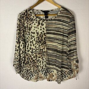 Ali Miles Mixed Print Leopard Stripe Patterned Blouse